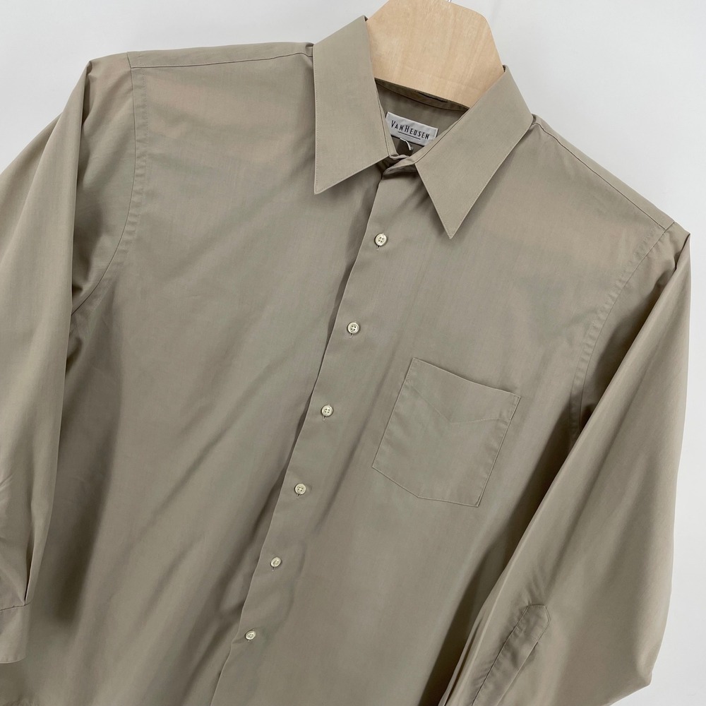 Van Heusen Mens XL Tan Khaki Wrinkle Free Poplin Long Sleeve Button Down Shirt